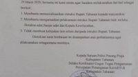 SURAT Imbauan Kasatpol PP Tabanan selaku Koordinator Gugus Tugas Pengamanan Percepatan Penanganan Covid-19 di Kabupaten Tabanan kepada perbekel se-Kabupaten Tabanan. Foto: ist SURAT Imbauan Kasatpol PP Tabanan selaku Koordinator Gugus Tugas Pengamanan Percepatan Penanganan Covid-19 di Kabupaten Tabanan kepada perbekel se-Kabupaten Tabanan. Foto: ist