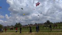 RATUSAN layangan mengikuti lomba di wilayah Subak Baung, Desa Sayan, Kecamatan Ubud, Gianyar, Minggu (13/9). Foto: adi RATUSAN layangan mengikuti lomba di wilayah Subak Baung, Desa Sayan, Kecamatan Ubud, Gianyar, Minggu (13/9). Foto: adi