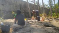 SEJUMLAH warga pada Minggu (20/9) masih menggali lubang di areal tanah pribadi dekat sebelah barat Depo Pertamina untuk mencari minyak. Foto: nad SEJUMLAH warga pada Minggu (20/9) masih menggali lubang di areal tanah pribadi dekat sebelah barat Depo Pertamina untuk mencari minyak. Foto: nad