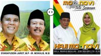 JM-MN PASLON Jarot-Mokhlis dan Mo-Novi yang bersaing ketat dan saling klaim kemenangan di Pilkada Sumbawa. Foto: fahrul