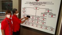 copot foto made gianyar MADE Suparta (kiri) bersama IB Kresna Dana memeriksa papan struktur partai yang diplester hitam di bagian nama, foto dan jabatan Made Gianyar setelah resmi dipecat, Kamis (4/12/2020). Foto: gus hendra