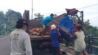 MASYARAKAT Desa Pecatu mengevakuasi batang kayu dan sampah kiriman dari Pantai Labuan Sait, dengan menggunakan katrol listrik. Foto: ist MASYARAKAT Desa Pecatu mengevakuasi batang kayu dan sampah kiriman dari Pantai Labuan Sait, dengan menggunakan katrol listrik. Foto: ist