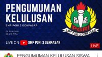 PENGUMUMAN kelulusan siswa kelas IX SMP PGRI 3 Denpasar melalui Chanel Youtube SMP PGRI 3 Denpasar, Jumat (4/6) malam. Foto: ist PENGUMUMAN kelulusan siswa kelas IX SMP PGRI 3 Denpasar melalui Chanel Youtube SMP PGRI 3 Denpasar, Jumat (4/6) malam. Foto: ist