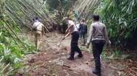 PETUGAS kepolisian dan warga berusaha menyingkirkan material longsor dan pohon tumbang yang sempat melumpuhkan jalur Desa Tiga-Banjar Temaga, Kecamatan Susut, Bangli. Foto: gia PETUGAS kepolisian dan warga berusaha menyingkirkan material longsor dan pohon tumbang yang sempat melumpuhkan jalur Desa Tiga-Banjar Temaga, Kecamatan Susut, Bangli. Foto: gia