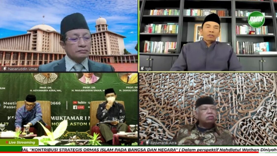 TIGA pakar Islam dan Ketua PB NWDI, TGB Muhamad Zainul Majdi, saat menghadiri Webinar Pra Muktamar NWDI pertama. Foto: rul