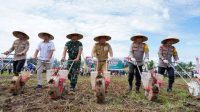 Pj. Gubernur NTB, Hassanudin (tengah) bersama Kapolda NTB, Irjen Pol Hadi Gunawan (dua kanan) saat menanam serentak bibit jagung di atas lahan seluas 4,6 hektar yang berlokasi di Kecamatan Pringgabaya, Kabupaten Lotim. Foto: ist Pj. Gubernur NTB, Hassanudin (tengah) bersama Kapolda NTB, Irjen Pol Hadi Gunawan (dua kanan) saat menanam serentak bibit jagung di atas lahan seluas 4,6 hektar yang berlokasi di Kecamatan Pringgabaya, Kabupaten Lotim. Foto: ist