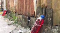 WARGA memasang botol berisi cairan merah yang diyakini mencegah anjing buang kotoran sembarangan. Foto: ist WARGA memasang botol berisi cairan merah yang diyakini mencegah anjing buang kotoran sembarangan. Foto: ist