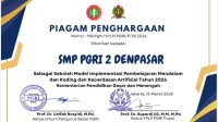 SMP PGRI 2 Denpasar (Grisda) menerima piagam penghargaan sebagai Sekolah Model Implementasi Pembelajaran Mendalam, Koding, dan Kecerdasan Artifisial (KAA) tahun 2026 oleh Kementerian Pendidikan Dasar dan Menengah Republik Indonesia. Foto: ist SMP PGRI 2 Denpasar (Grisda) menerima piagam penghargaan sebagai Sekolah Model Implementasi Pembelajaran Mendalam, Koding, dan Kecerdasan Artifisial (KAA) tahun 2026 oleh Kementerian Pendidikan Dasar dan Menengah Republik Indonesia. Foto: ist